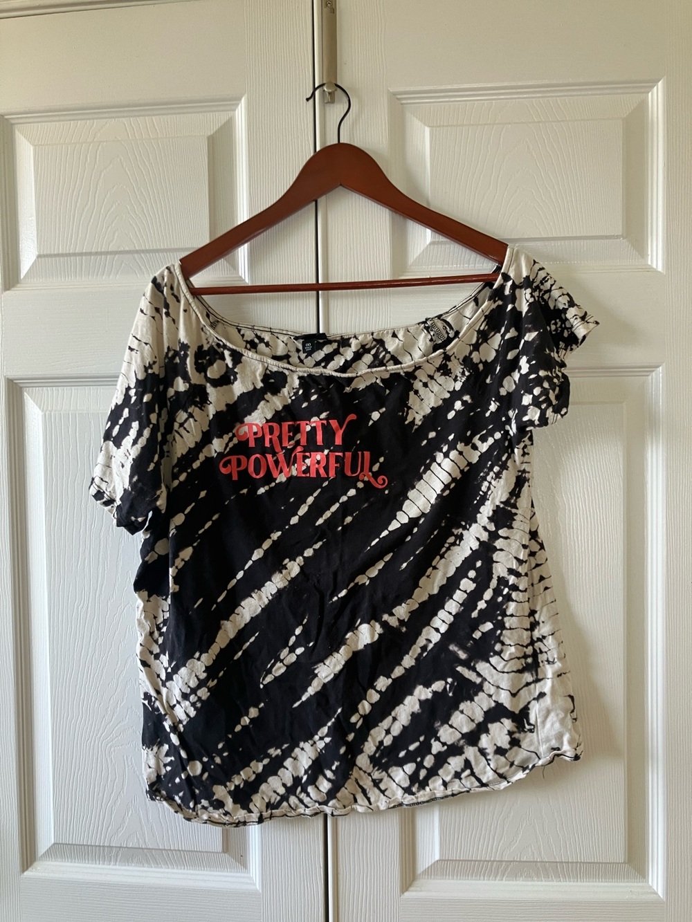 torrid Black and White Tie-Dye "Pretty Powerful" Off-Shoulder Tee